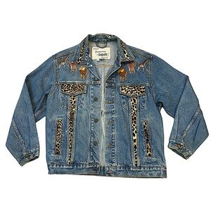 Safari Animals Denim Jacket Trucker Jackets of Distinction Gepetto Size Medium